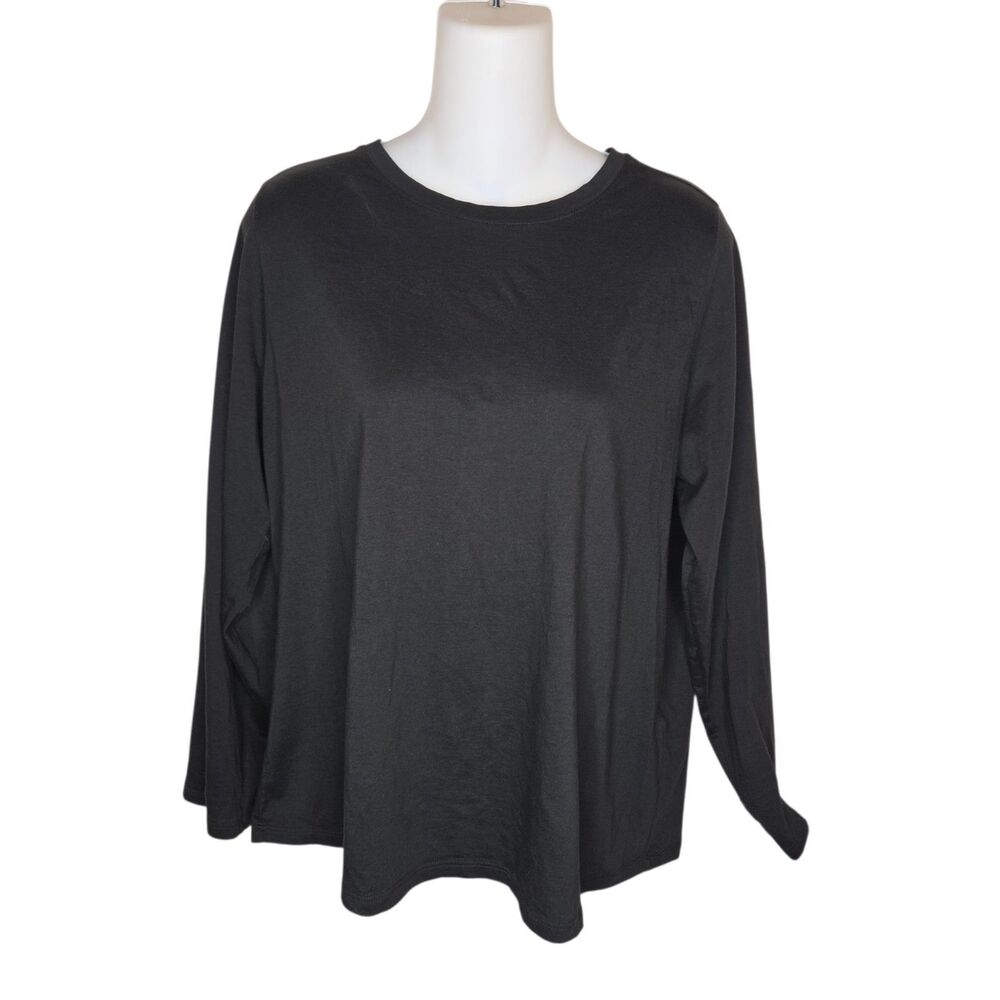Eileen Fisher 100% Organic Cotton Long Sleeve Crew Neck Tee Black Large F23